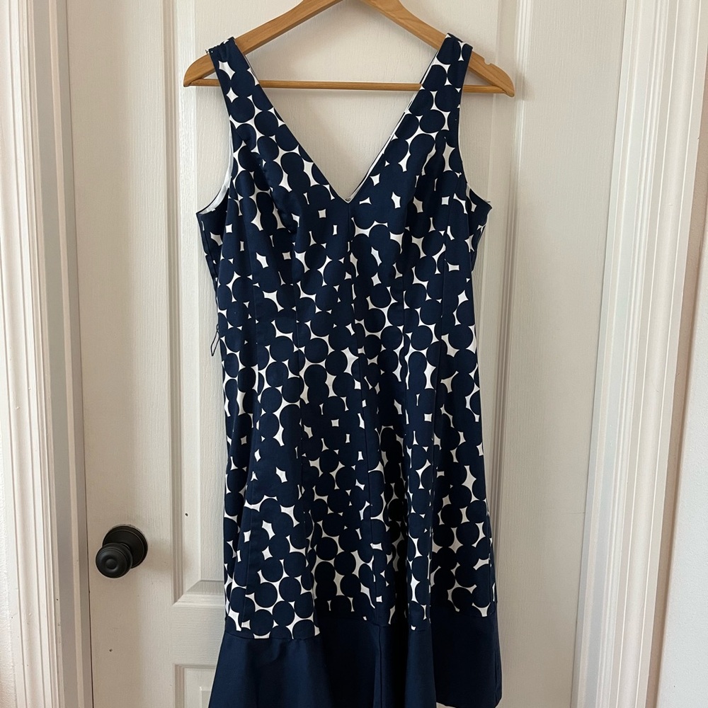 Nine West Blue and White Sleeveless V-Neck Sundress